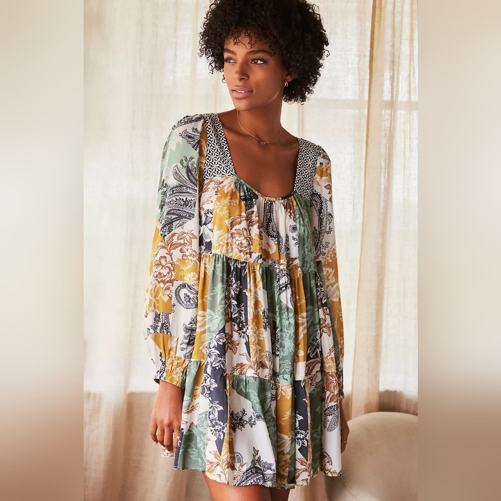 Anthropologie Tiered Babydoll Dress In L